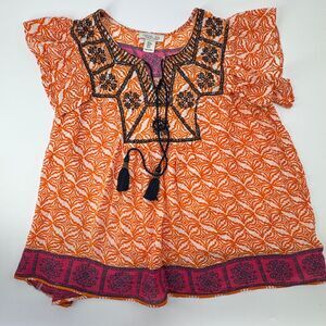 Rachel Zoe Embroidered Tunic Top‎ Boho Hippie Festival Orange Medium